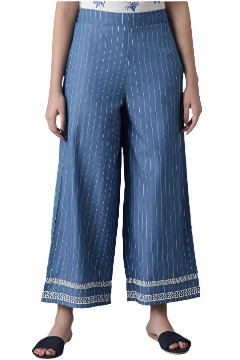 Blue Denim Pinstriped Parallel Pants in Germany