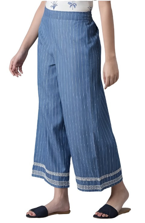 Blue Denim Pinstriped Parallel Pants in Germany