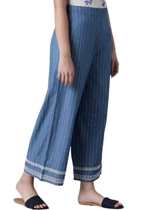 Blue Denim Pinstriped Parallel Pants in Germany