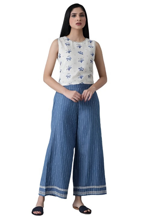 Blue Denim Pinstriped Parallel Pants in Germany