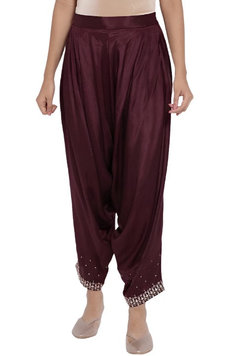 Wine Solid Draped Pants in Germany