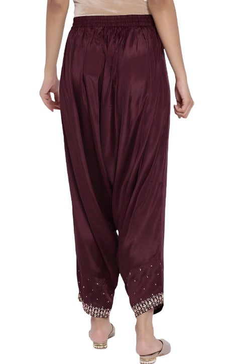 Wine Solid Draped Pants in Germany