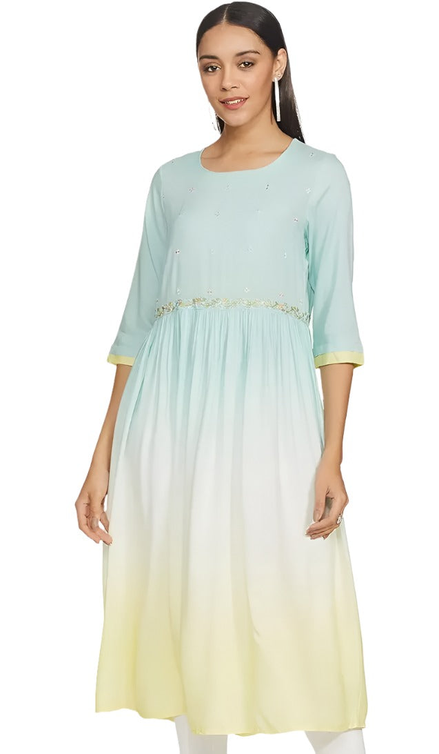 W for Woman Women's Viscose Fit and Flare Below The Knee Dress in Berlin