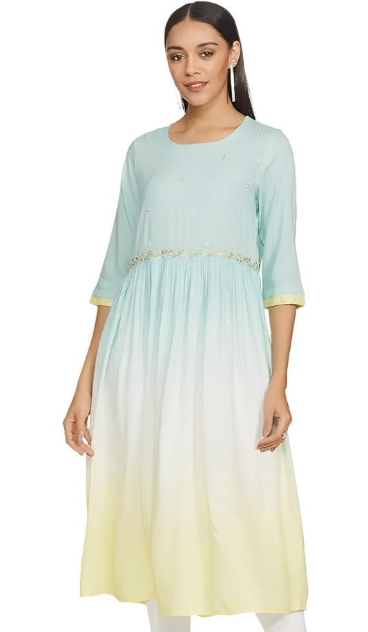 W for Woman Women's Viscose Fit and Flare Below The Knee Dress in Berlin