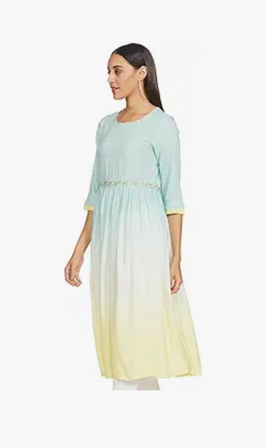 W for Woman Women's Viscose Fit and Flare Below The Knee Dress in Berlin