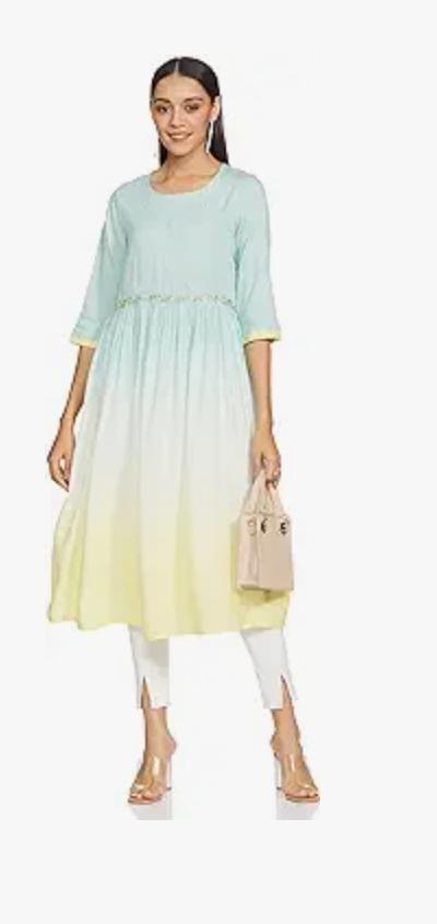 W for Woman Women's Viscose Fit and Flare Below The Knee Dress in Berlin
