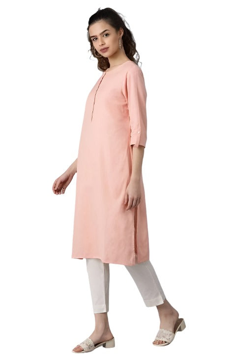 Peach Round Neck Solid kurta in Munich