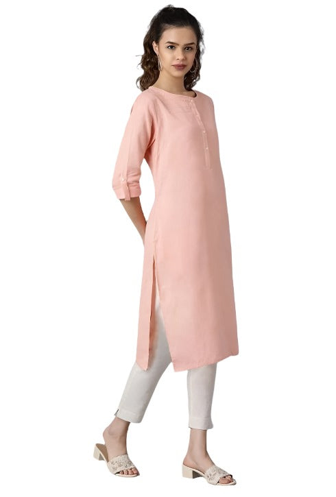 Peach Round Neck Solid kurta in Munich