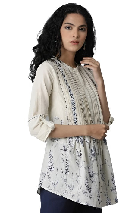 Ecru Floral Printed A-line Top in Germany