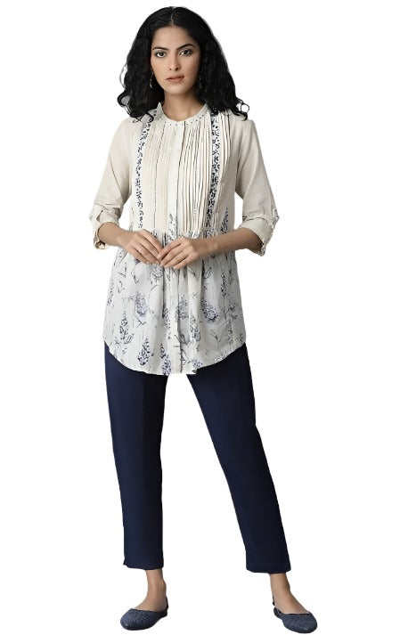 Ecru Floral Printed A-line Top in Germany