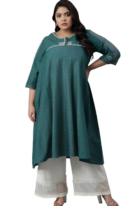 Green Polka Dots Printed Flared kurta in Germany