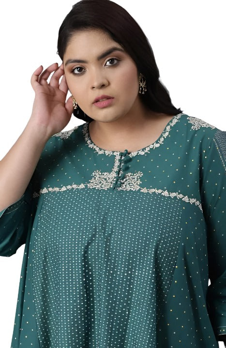Green Polka Dots Printed Flared kurta in Germany