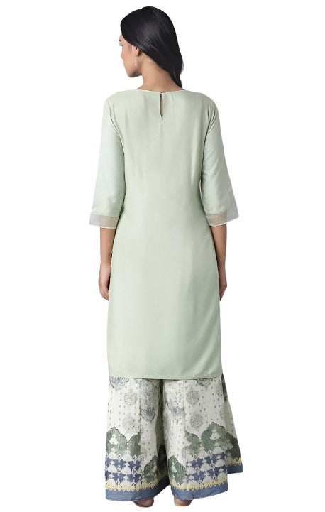 Sage Green Printed kurta with Organza Detail in Germany