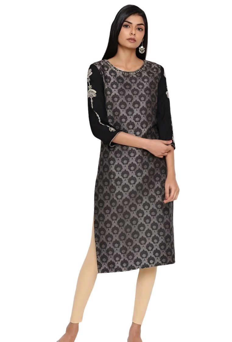 Black Jacquard kurta with Embroidery in Germany