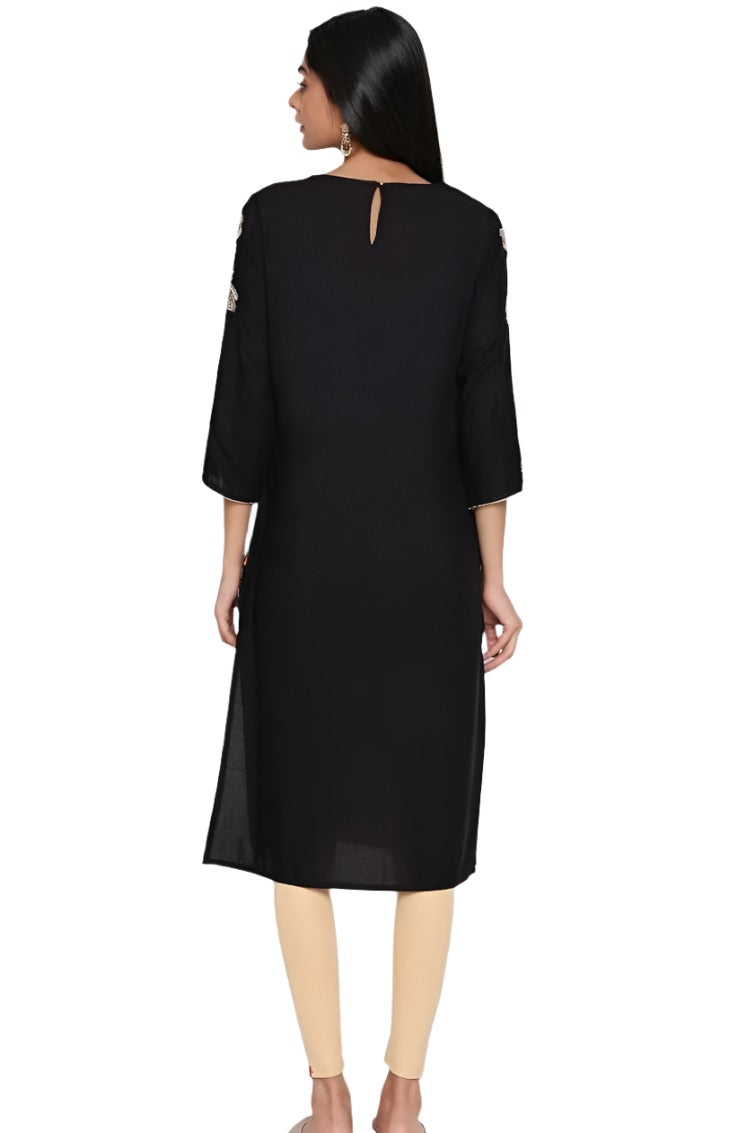 Black Jacquard kurta with Embroidery in Germany