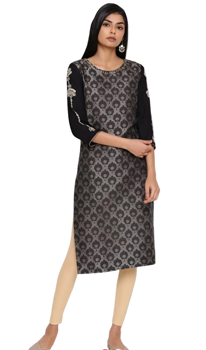 Black Jacquard kurta with Embroidery in Germany