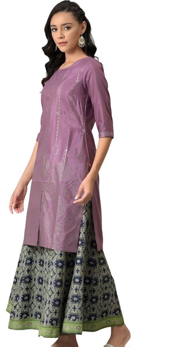 Purple Shantung Mukaish Printed kurta in Berlin