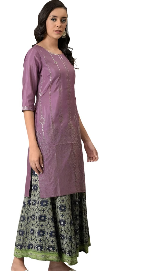 Purple Shantung Mukaish Printed kurta in Berlin