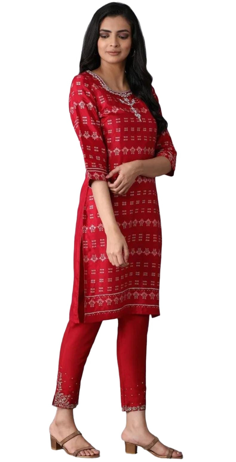 Red Printed Straight kurta in Paris