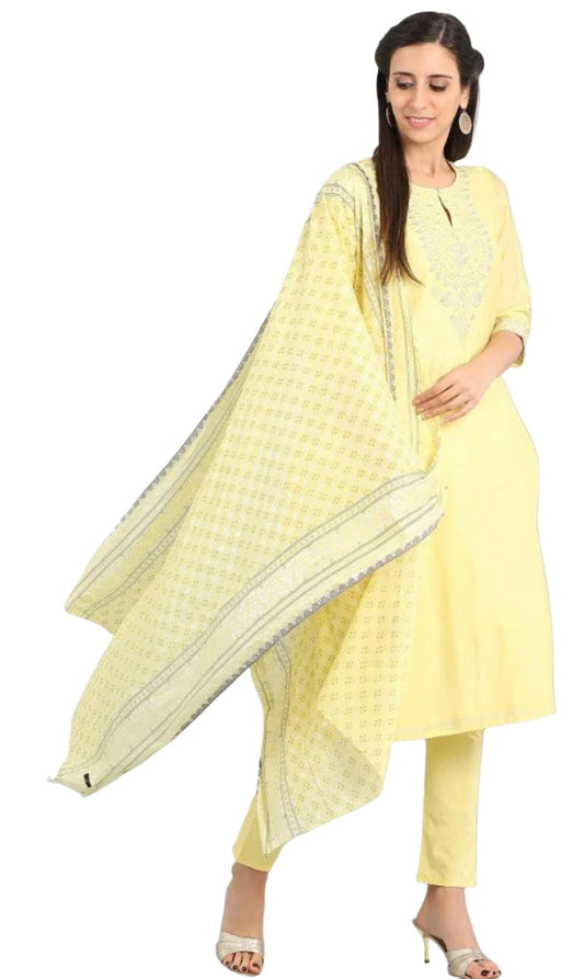 Yellow Round Neck kurta Set in Paris