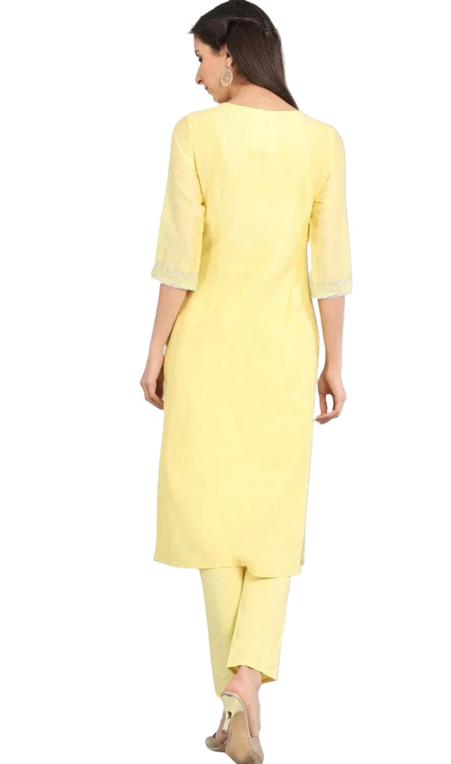 Yellow Round Neck kurta Set in Paris