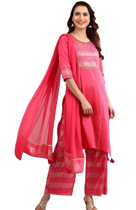 Pink Round Neck Asymmetrical kurta Set in Essen