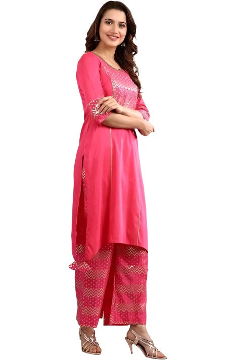 Pink Round Neck Asymmetrical kurta Set in Essen