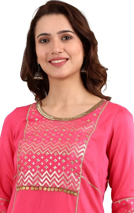 Pink Round Neck Asymmetrical kurta Set in Essen