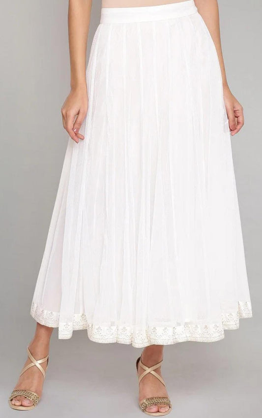 Ecru Flared Mesh Skirt in Essen