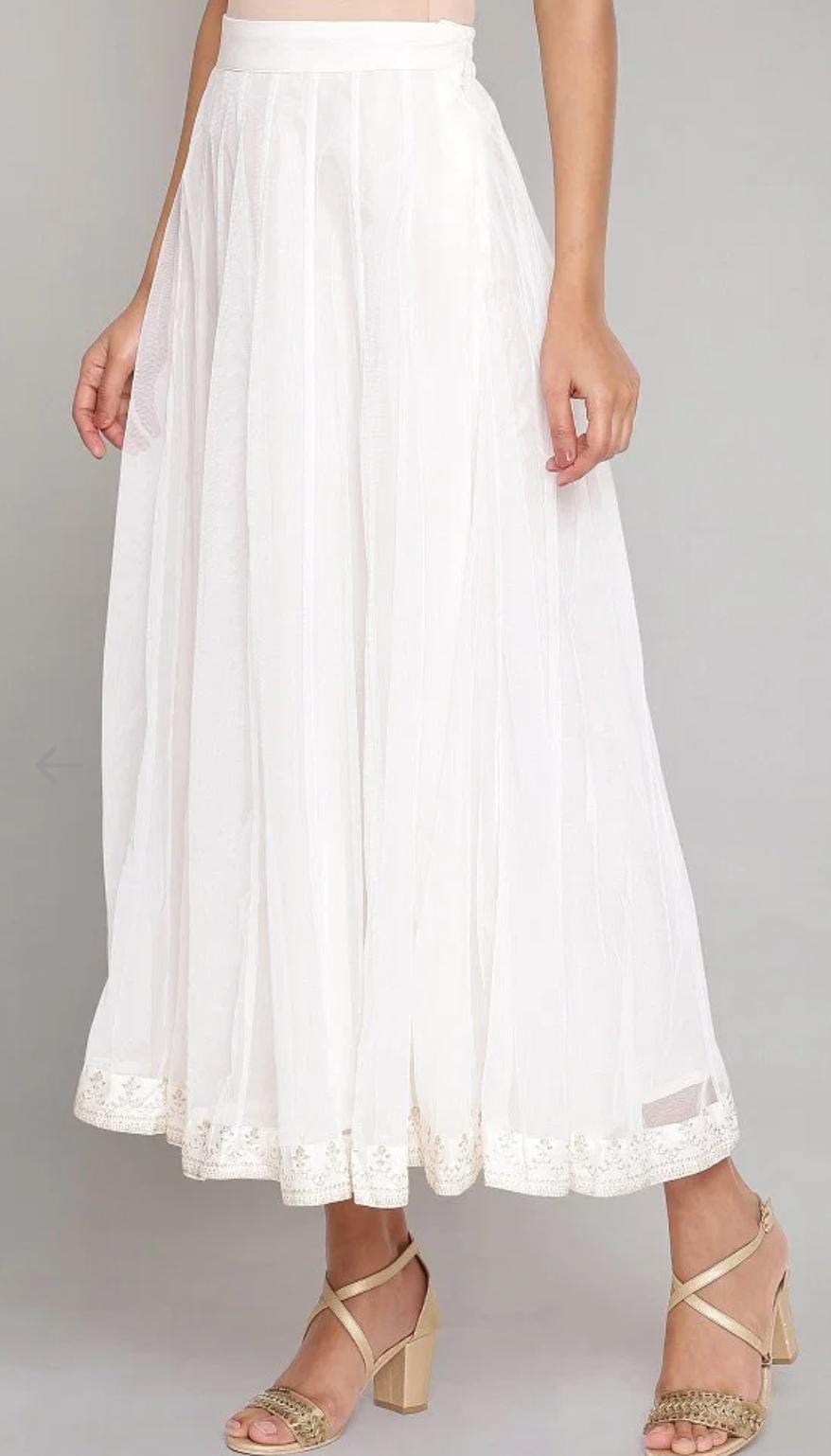 Ecru Flared Mesh Skirt in Essen