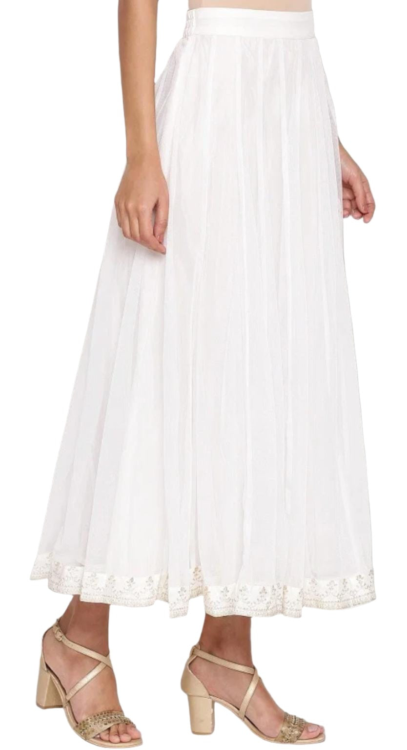 Ecru Flared Mesh Skirt in Essen