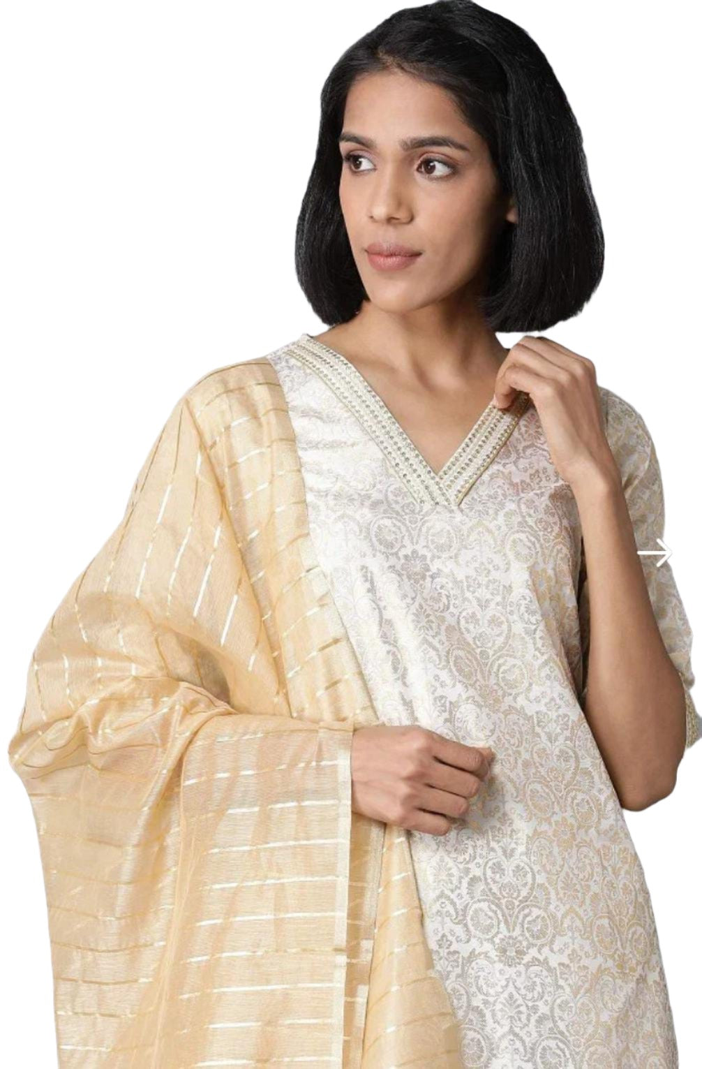 Off-White Yarn-Dyed Straight kurta-Trousers-Dupatta Set in Germany