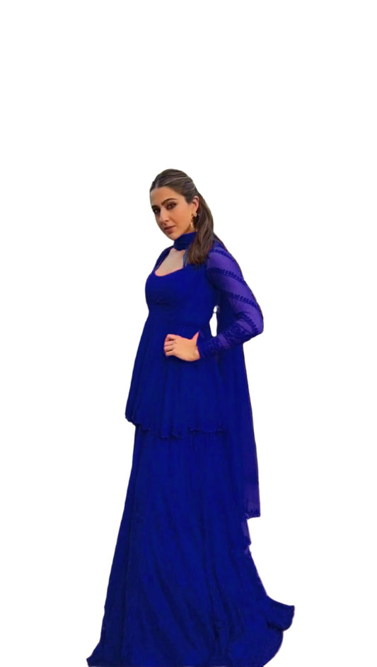 Blue georgette thread work designer palazzo suit in Germany