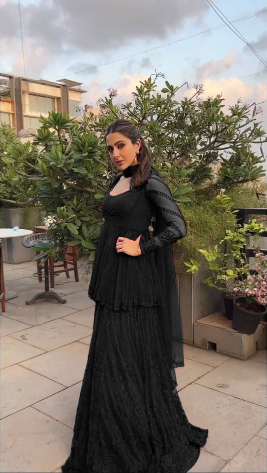 Black georgette thread embroidery palazzo suit in Berlin