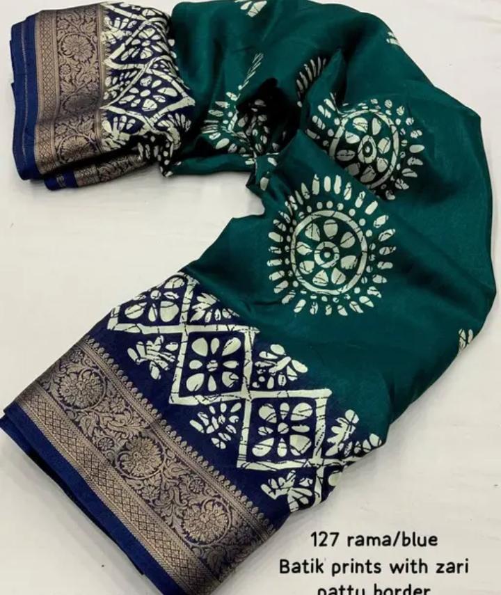 Printed Soft Cotton Crepe Silk Saree Woven Jacquard Border in Berlin