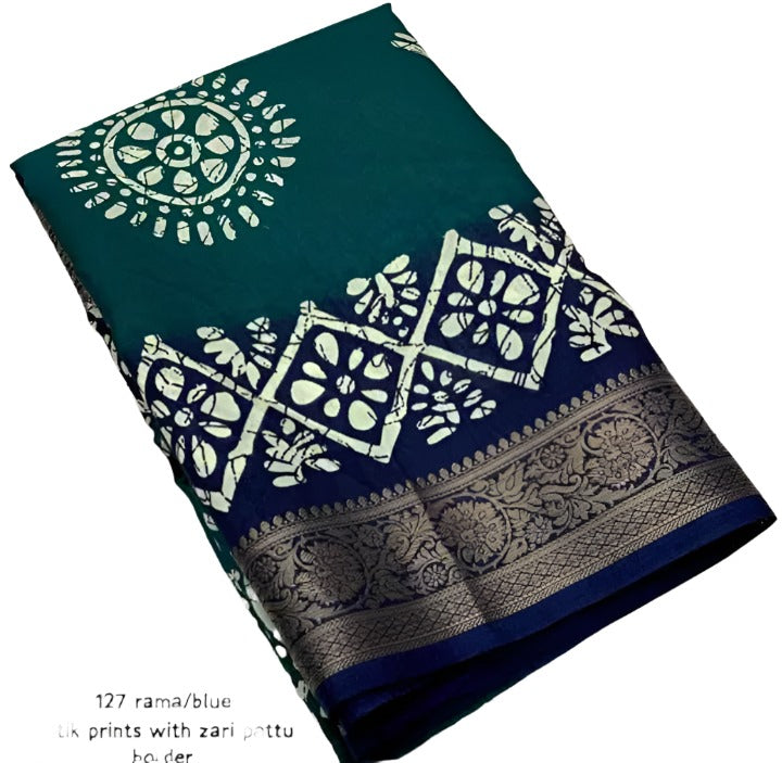Printed Soft Cotton Crepe Silk Saree Woven Jacquard Border in Berlin