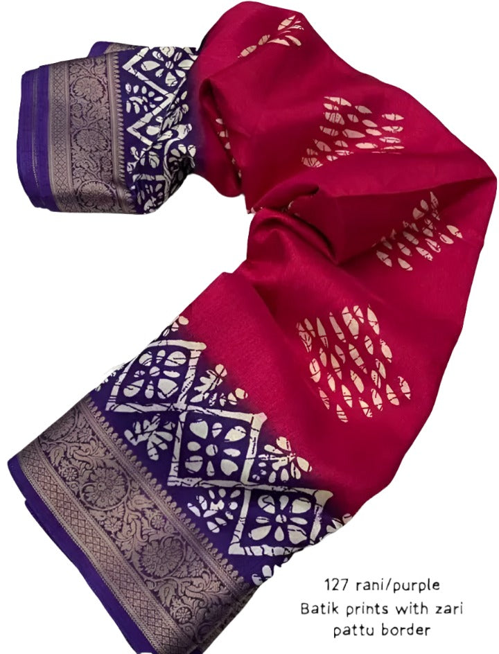 Printed Soft Cotton Crepe Silk Saree Jacquard Border in Essen