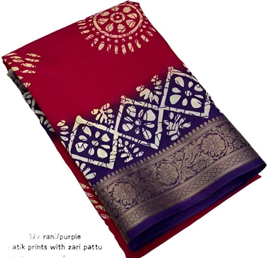 Printed Soft Cotton Crepe Silk Saree Jacquard Border in Essen