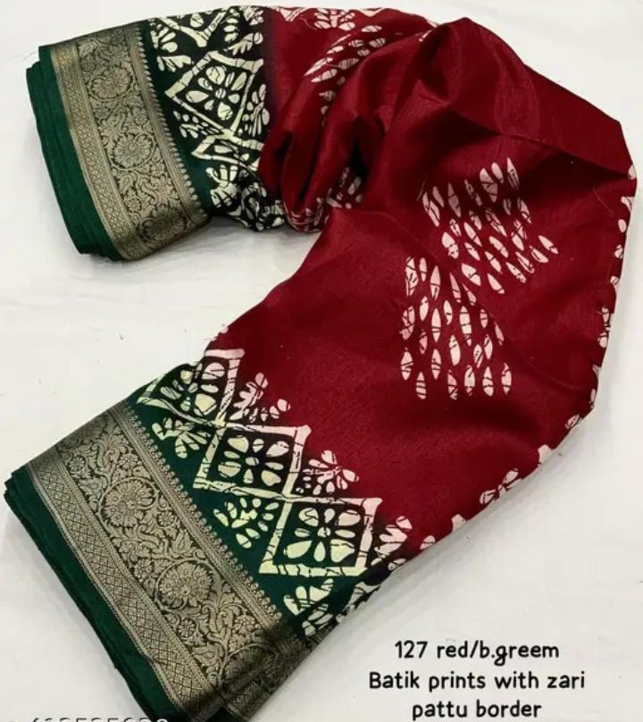 Printed Soft Cotton Crepe Silk Saree With Jacquard Border in Paris