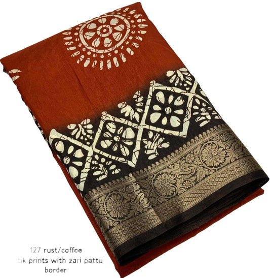 Printed Soft Cotton Crepe Silk Saree With Jacquard Border in Germany