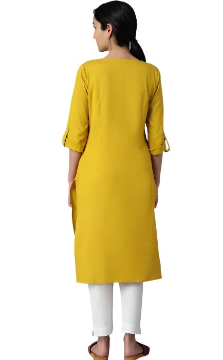 Mustard Yellow Round Neck Solid kurta in Essen