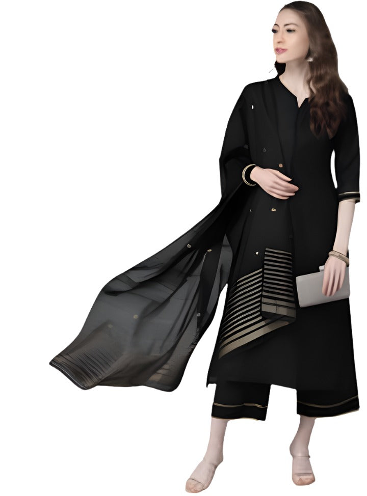 Black Pure Cotton Kurta with Palazzos & With Dupatta in Germany