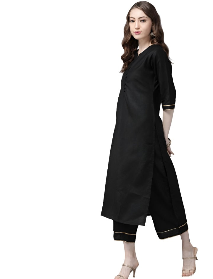 Black Pure Cotton Kurta with Palazzos & With Dupatta in Germany