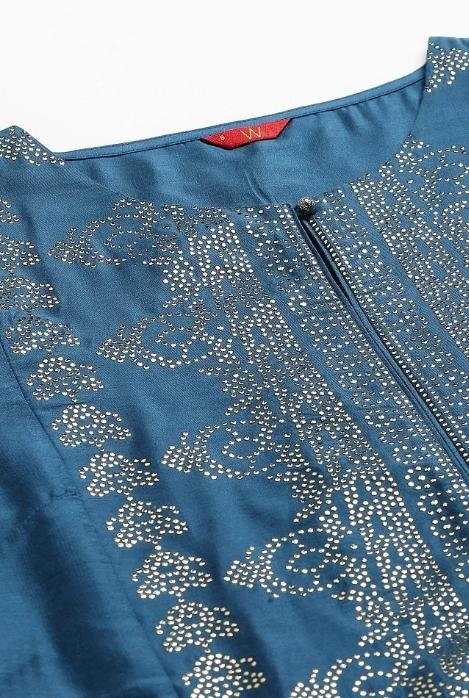 Blue Mukaish Placement Print kurta in Germany