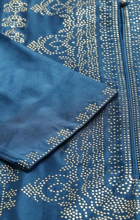 Blue Mukaish Placement Print kurta in Germany