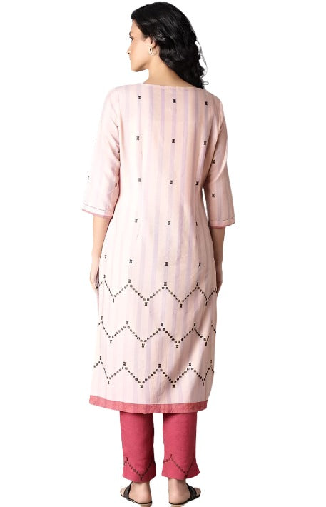 Peach Striped Cotton Dobby kurta In Round Neck in Berlin