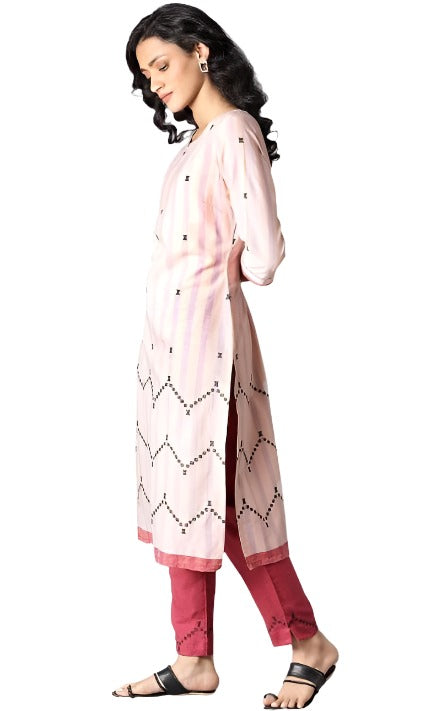 Peach Striped Cotton Dobby kurta In Round Neck in Berlin