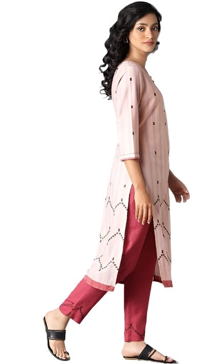 Peach Striped Cotton Dobby kurta In Round Neck in Berlin