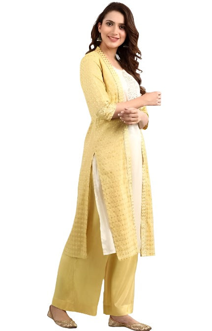 Beautiful Palazzo Pant (Yellow) embroidery and fabric detail - Neha Couture Indian Fashion