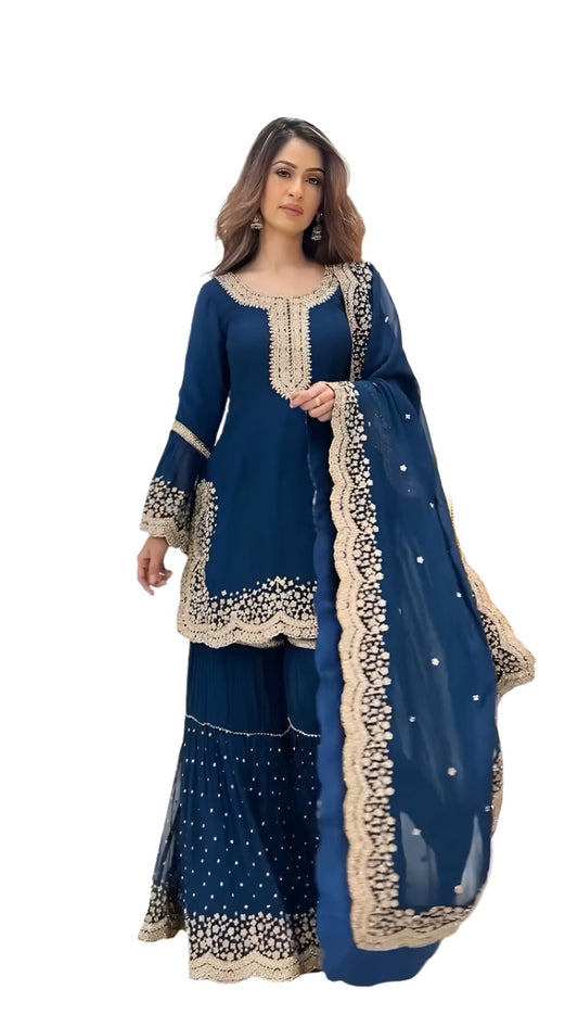 Faux Georgette Embroidery Plazzo Suit in Paris